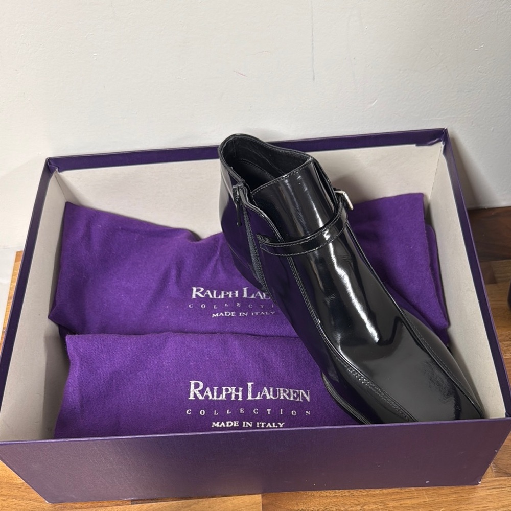 Ralph Lauren Purple Label Black Ankle Boots with Polished Leather - Picture 8 of 9